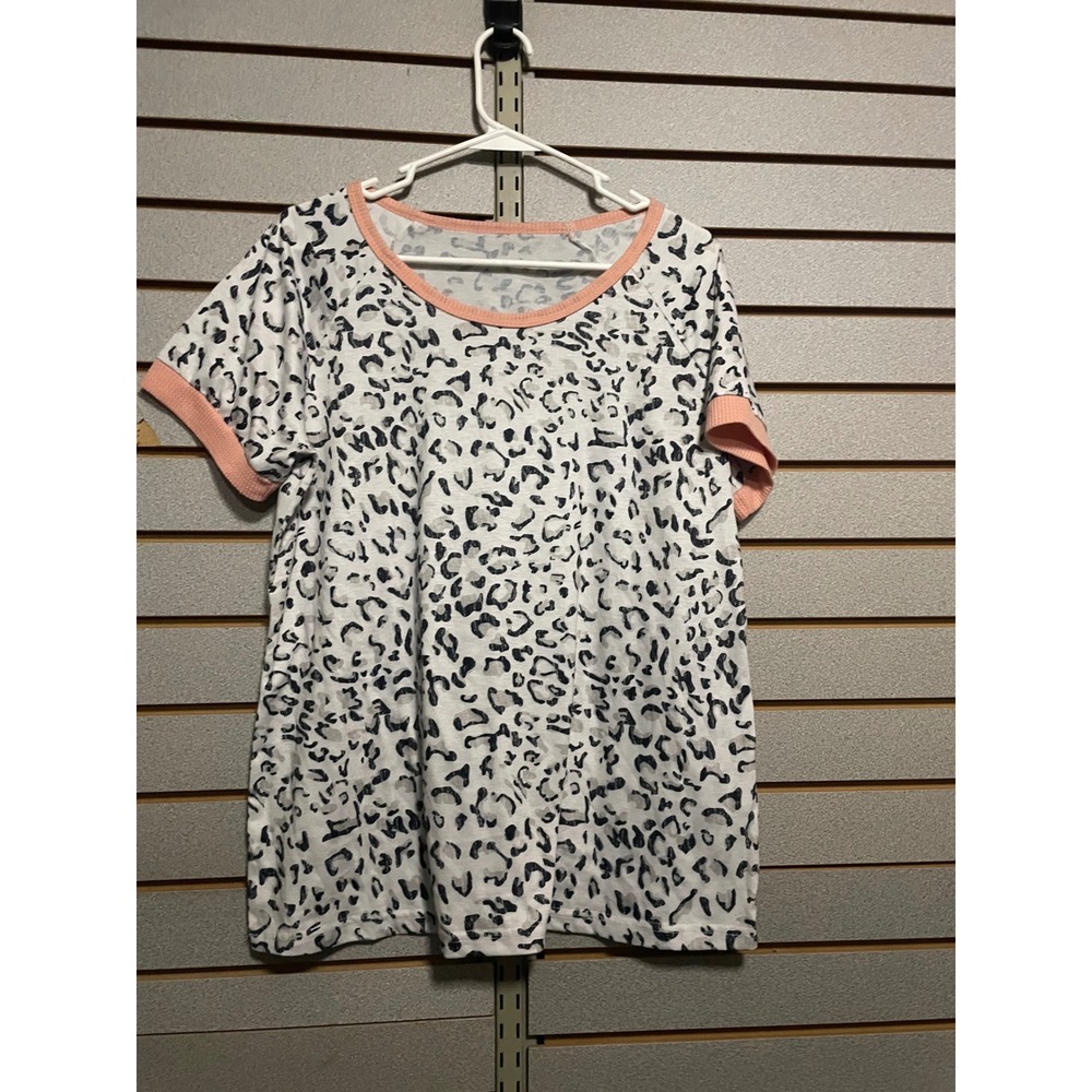 Womens Leopard Print T Shirt‎ Casual Short Sleeve Scoop Neck Top Size L